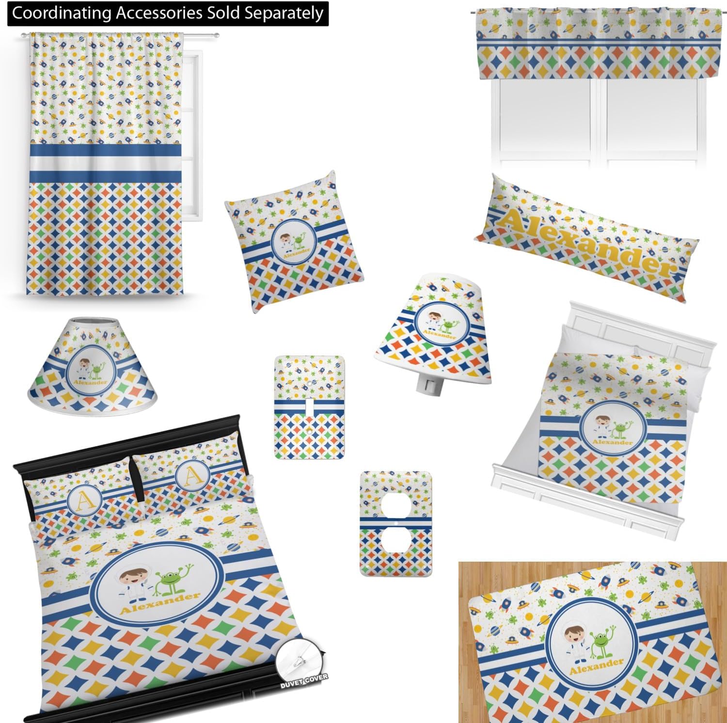 Personalized Boys Space Geometric Comforter Set Twin XL