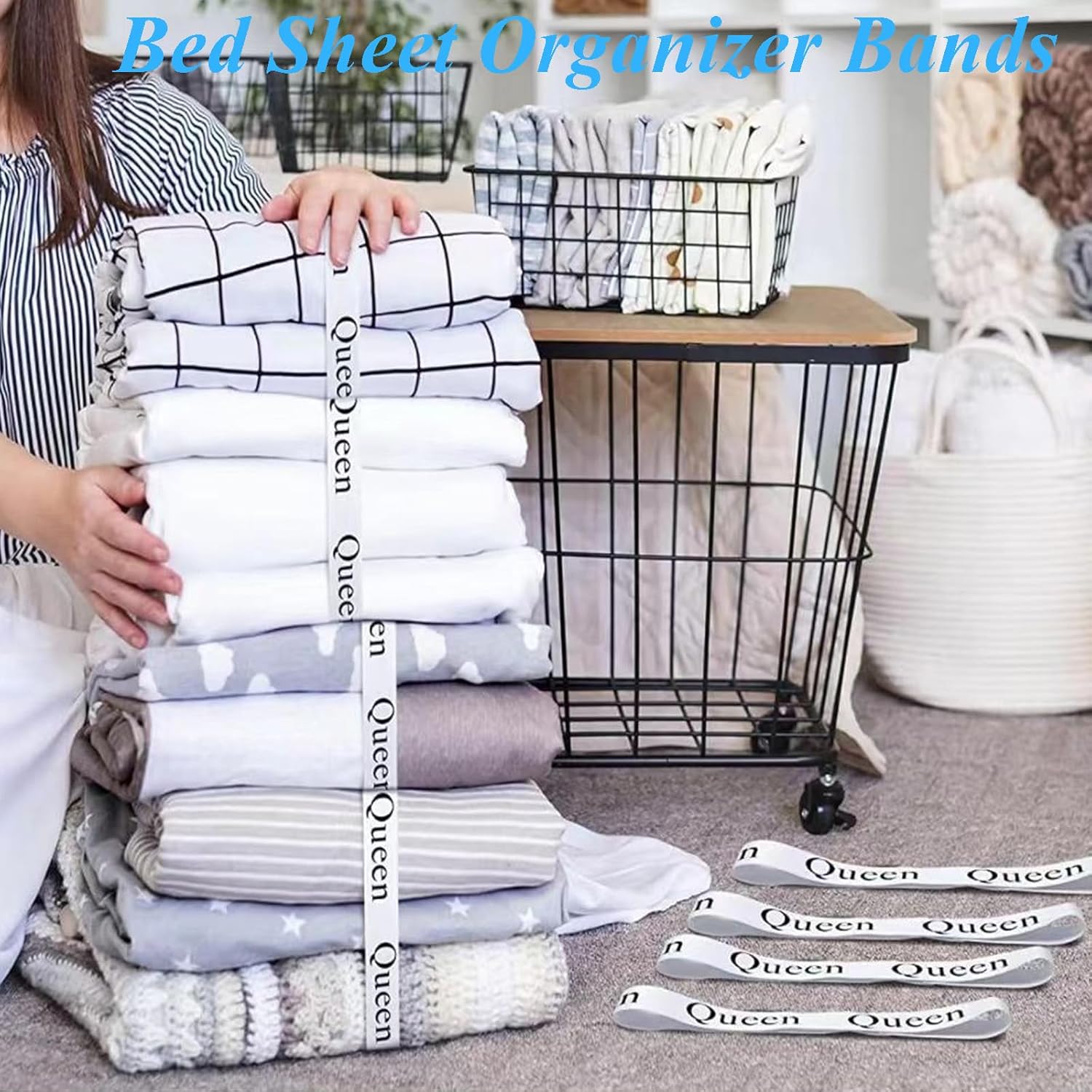 Tekalobr 4pcs Sheet Organizer Bands for Queen Bedding