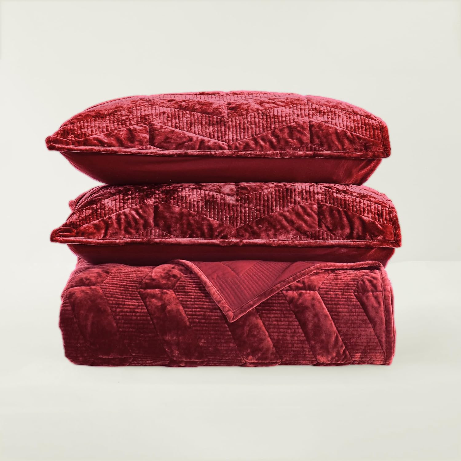SHALALA Velvet Quilt Set King Size with Geometric Design