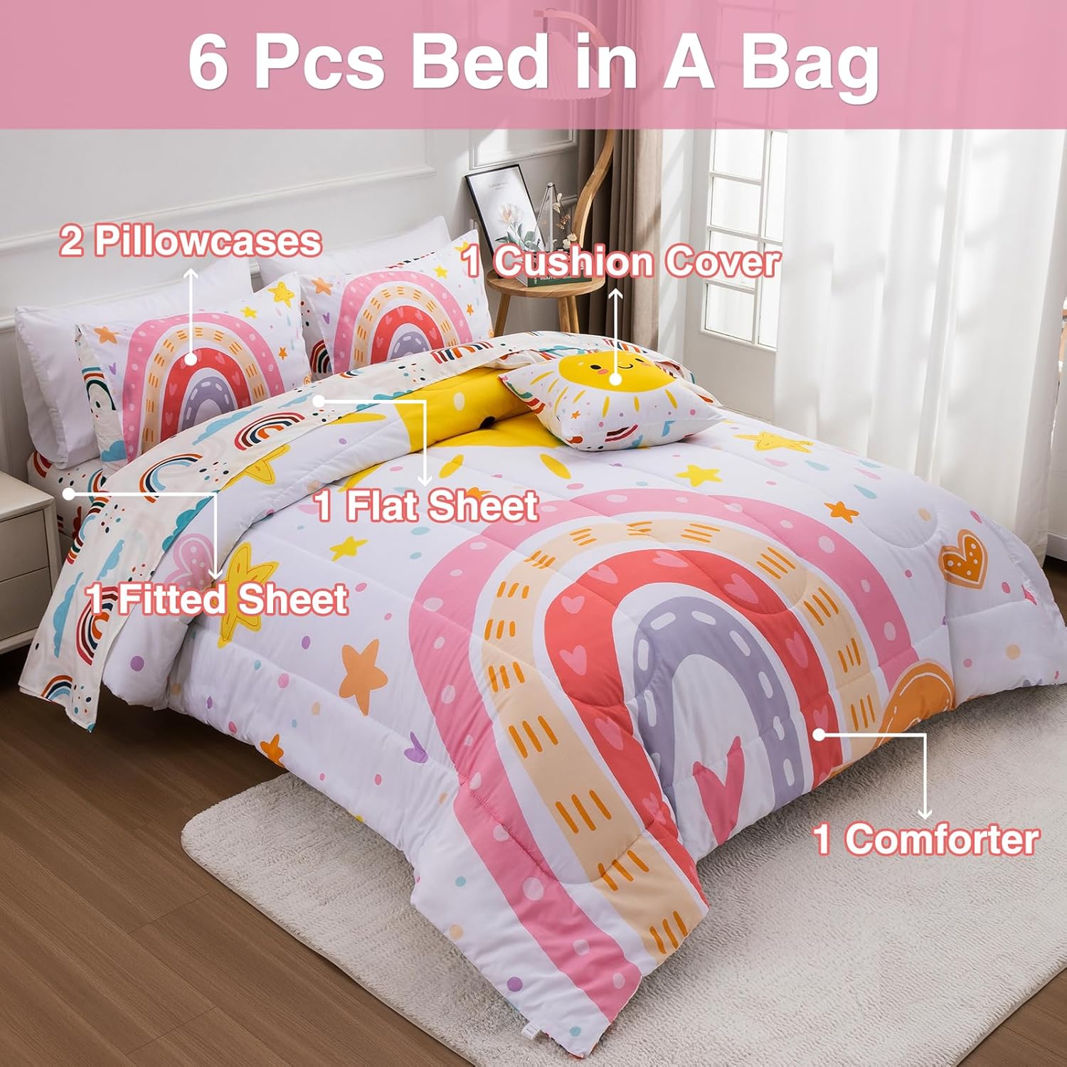 A Nice Night Cartoon Rainbow Comforter Set Twin