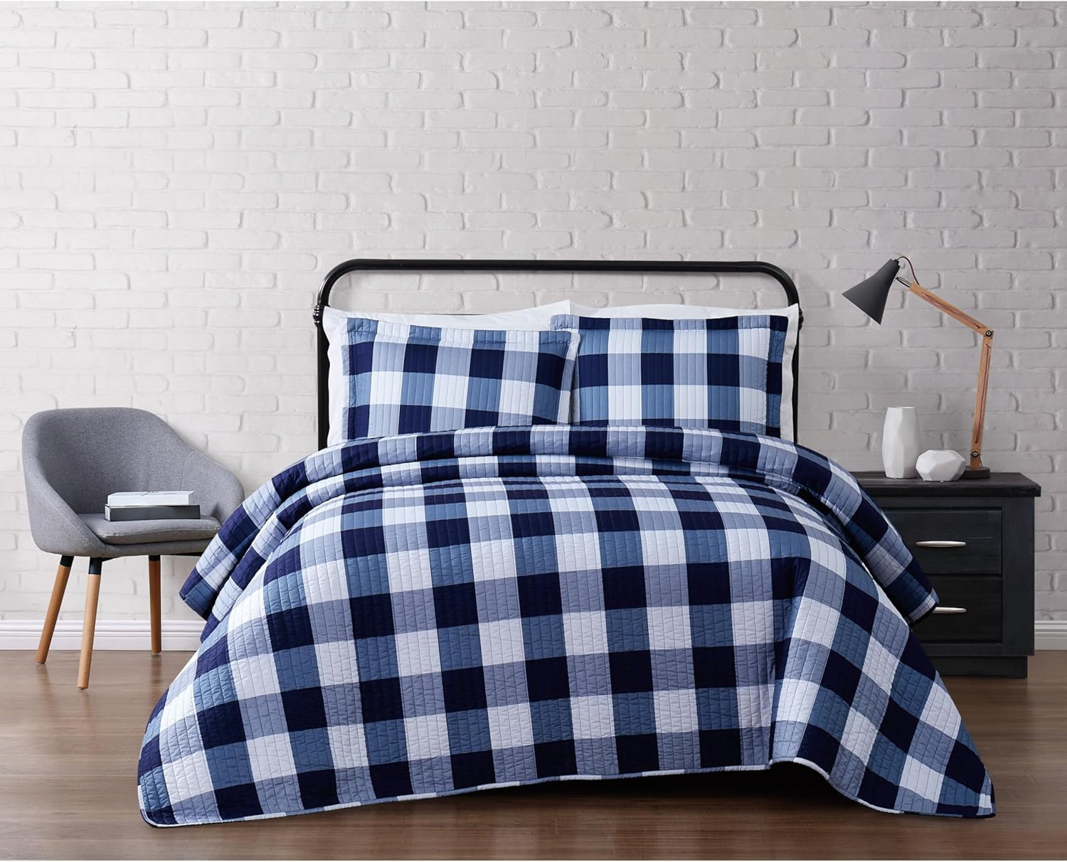 TRULY SOFT Navy Buffalo Plaid Twin XL Quilt Set