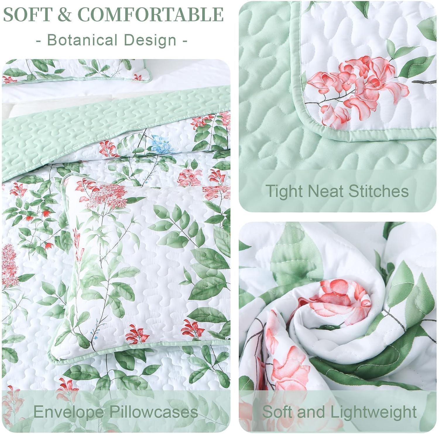 Heymybed Green Quilt Set Queen Size 3 Piece
