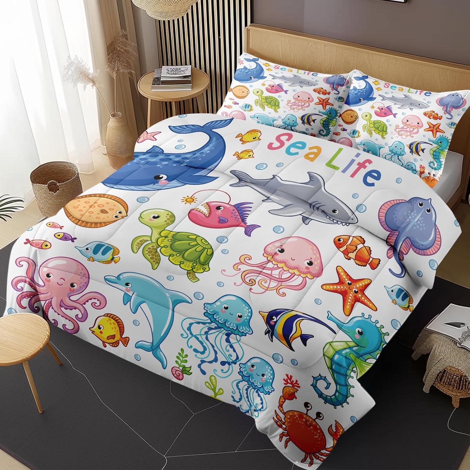 Nesphy Sea Turtle Animal Fish Comforter Set 2 Piece