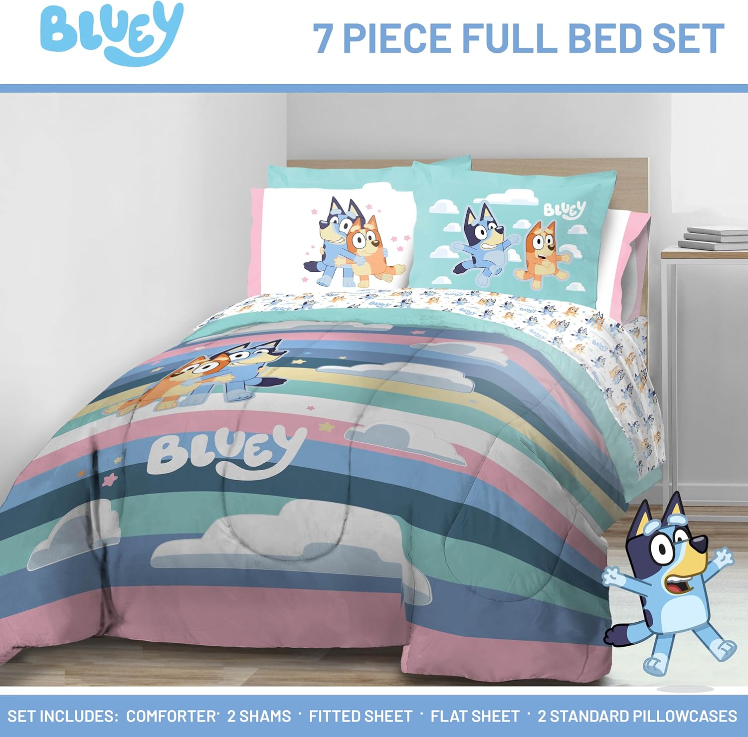 Jay Franco Bluey 7 Piece Comforter Set for Kids