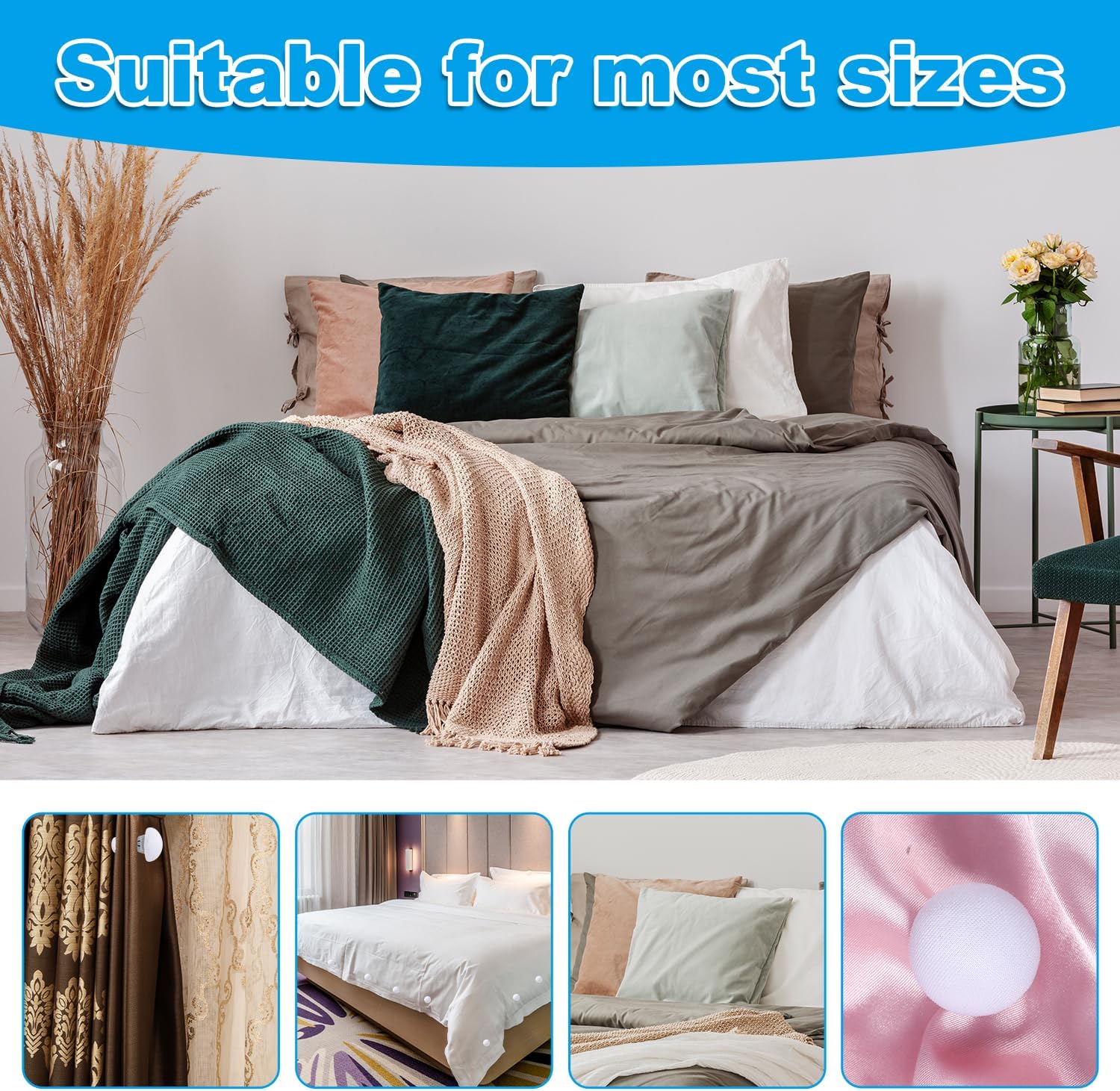20pcs Duvet Clips with Mushroom Buttons and Iron Nails