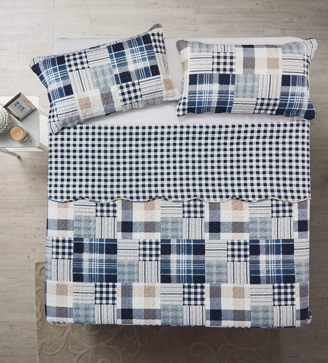 Brilliant Sunshine Blue Plaids Stripes Quilt Set King Size 3-Piece