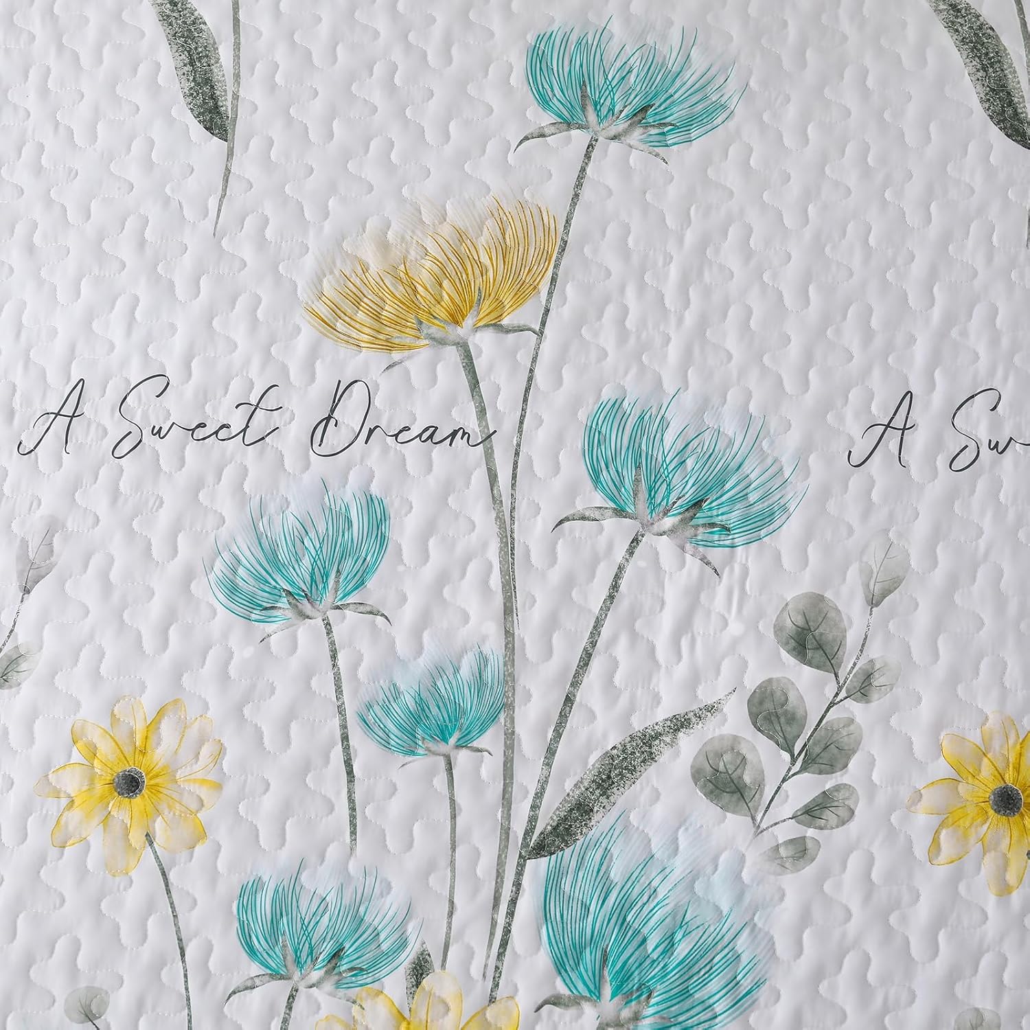 Dinjoy Floral King Quilt Set 3 Piece Aqua Farmhouse Bedding 1