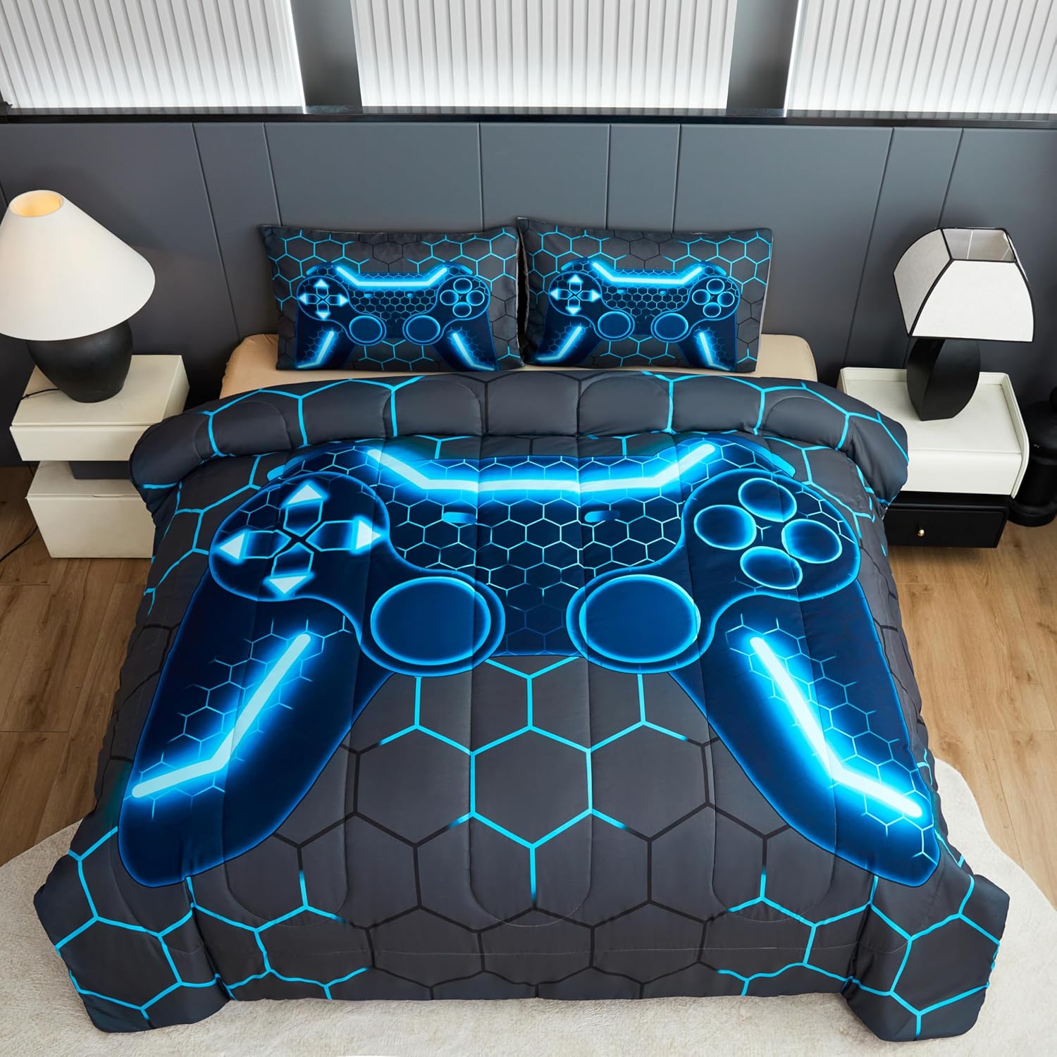 Akkialla Gaming Comforter Set for Kids Twin Size Blue