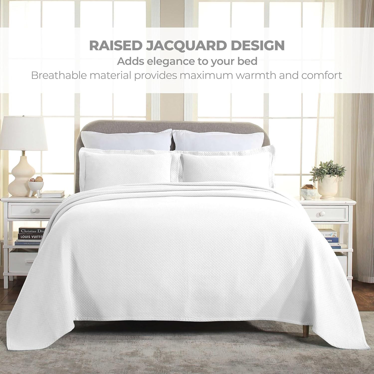 Superior Solitaire Cotton 2 Piece Bedspread Set Twin White