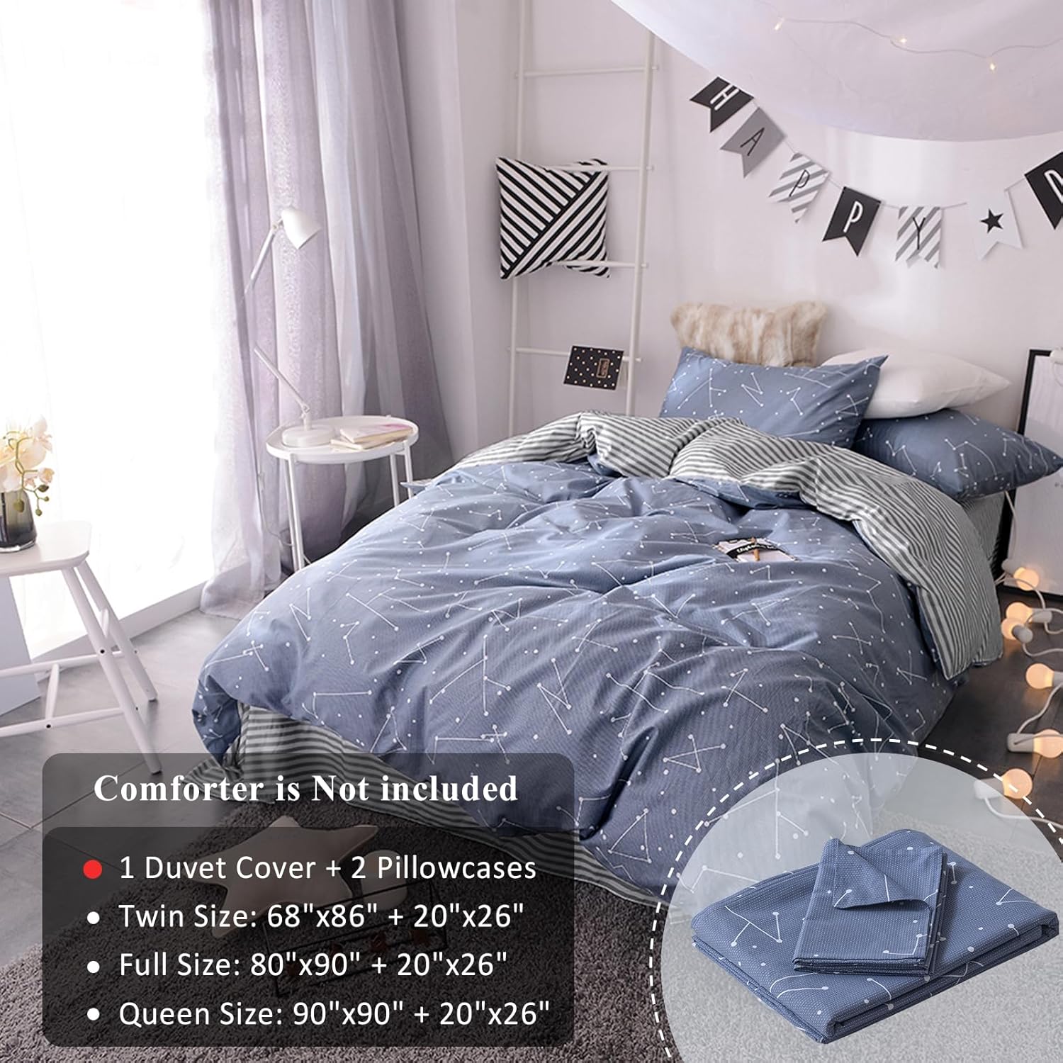 VM VOUGEMARKET Kids Duvet Cover Set Twin Blue 1