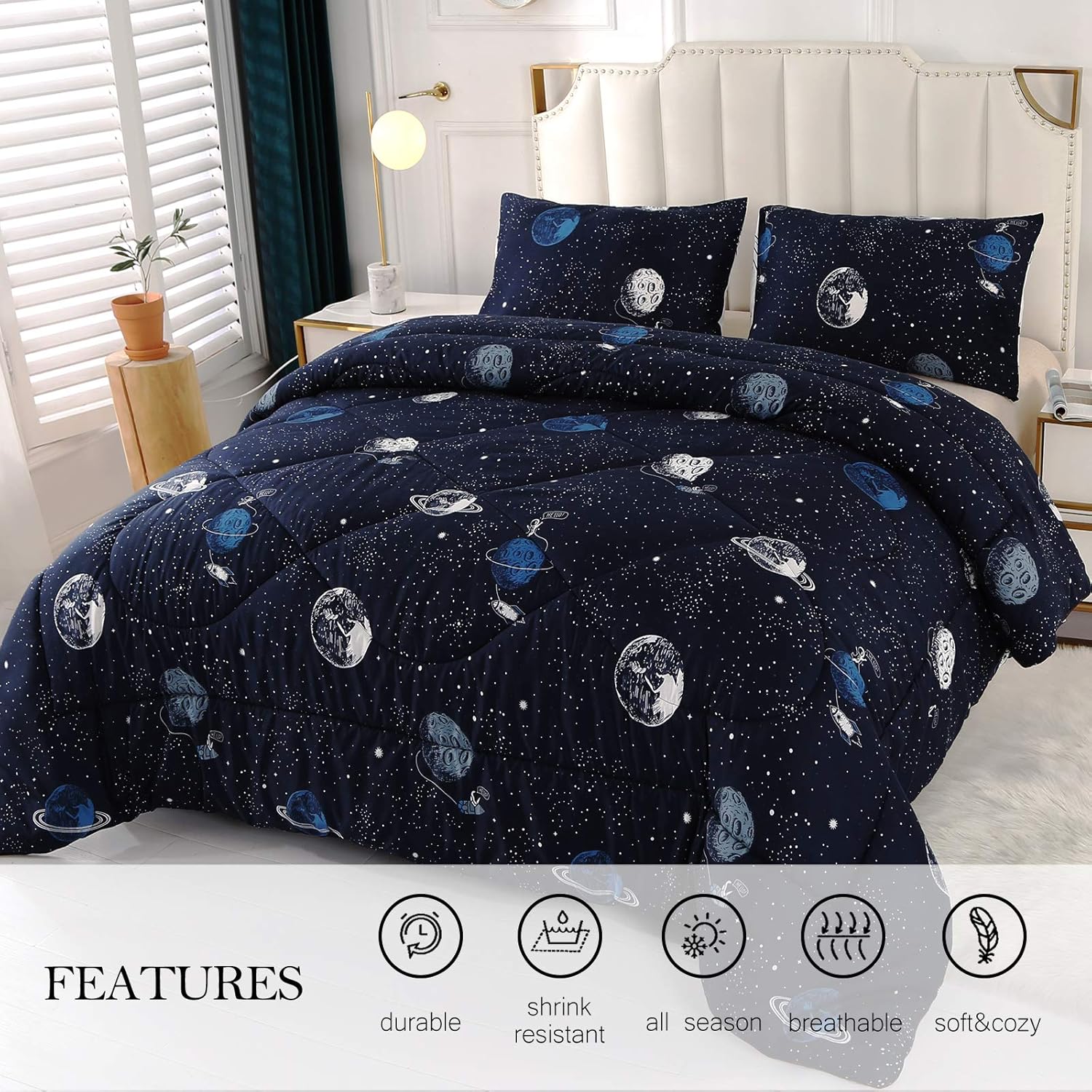 ENJOHOS Galaxy Comforter Set Twin Size 3Pcs Space Bedding