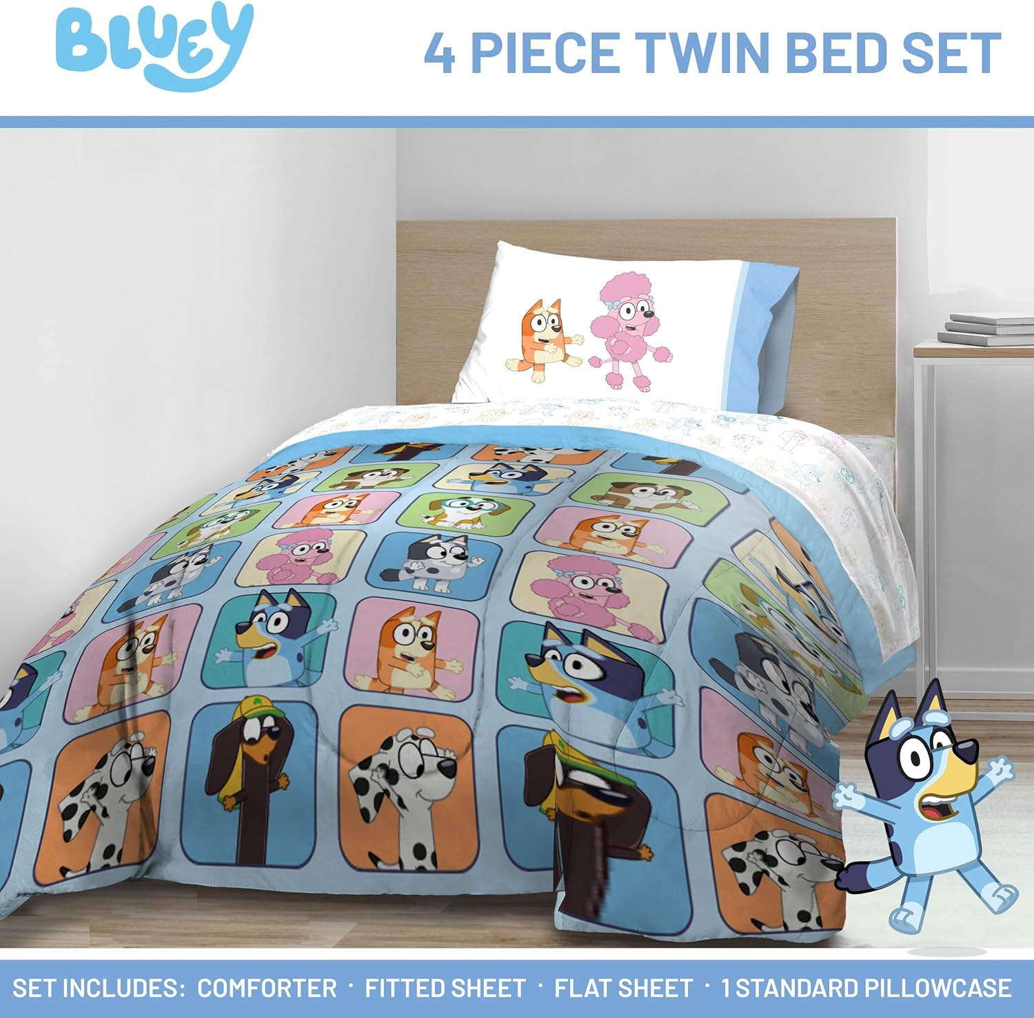 Jay Franco Bluey Comforter Set - 4 Piece Kids Bedding with Duffle Bag