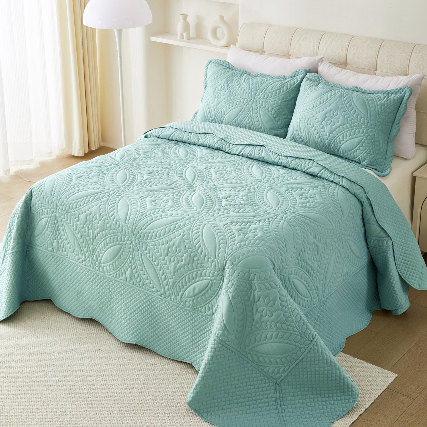 Cmfshape Oversize King Quilt Set 120x120 3 Piece Modern Coin Pattern