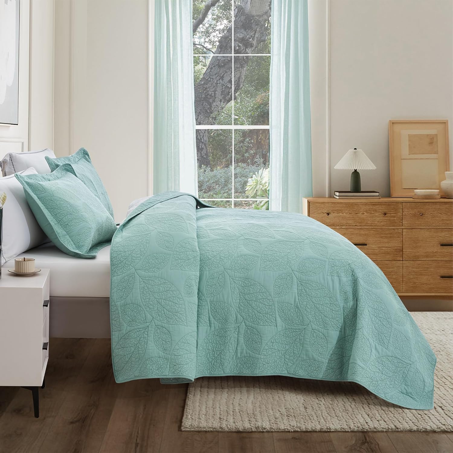 CHIXIN Botanical Cotton Quilt Queen Size - Seaglass