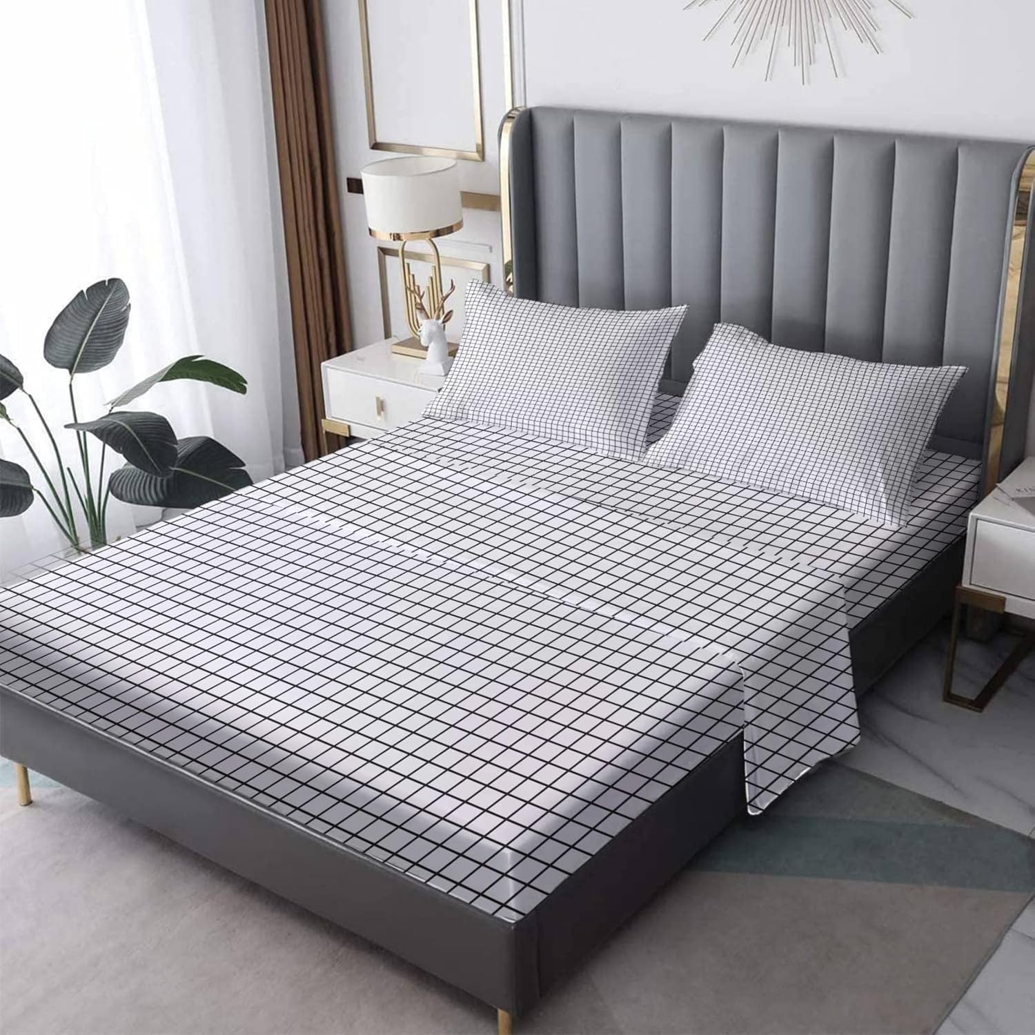 Zcsm Black and White Checked Twin XL Sheet Set 1
