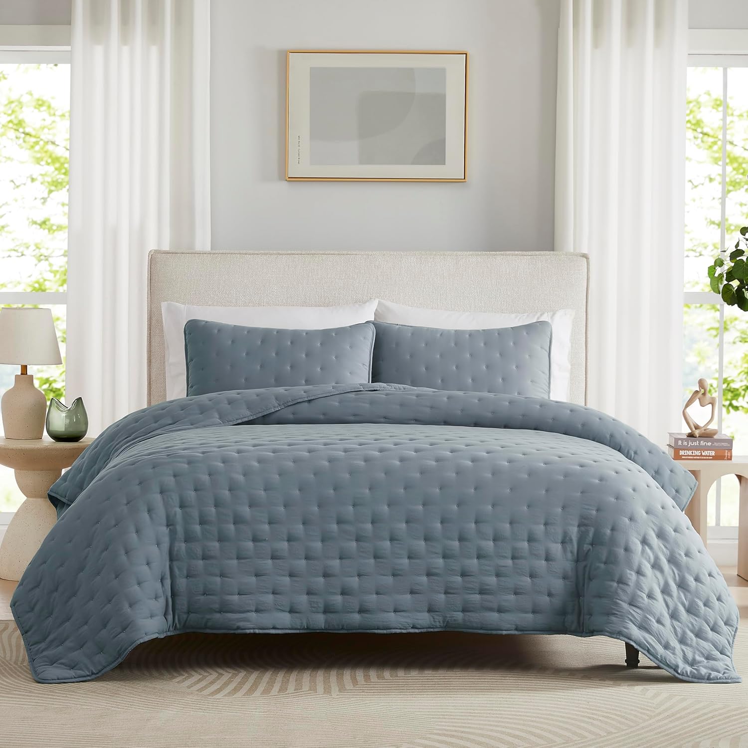 WDCOZY Blue Cloud Quilt Queen Set with Pillow Shams