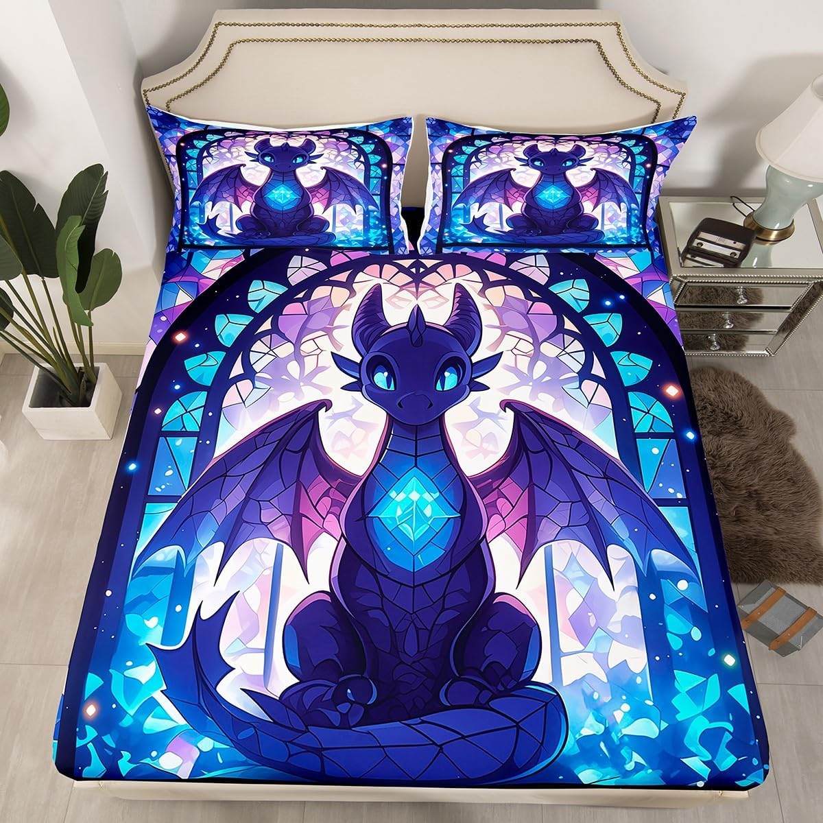 Manfei Cartoon Dragon Fitted Sheet Set Twin Size