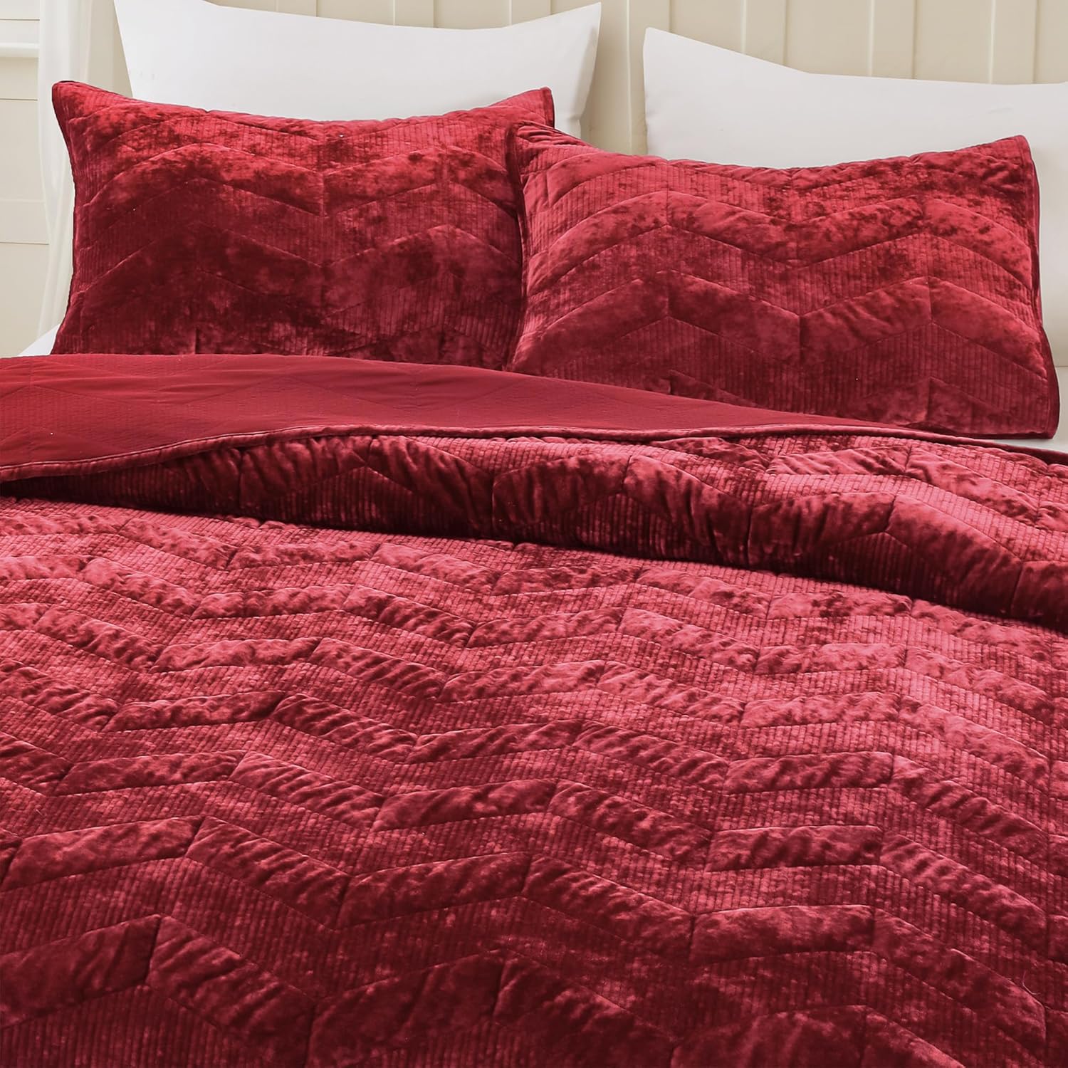 SHALALA Velvet Quilt Set King Size with Geometric Design