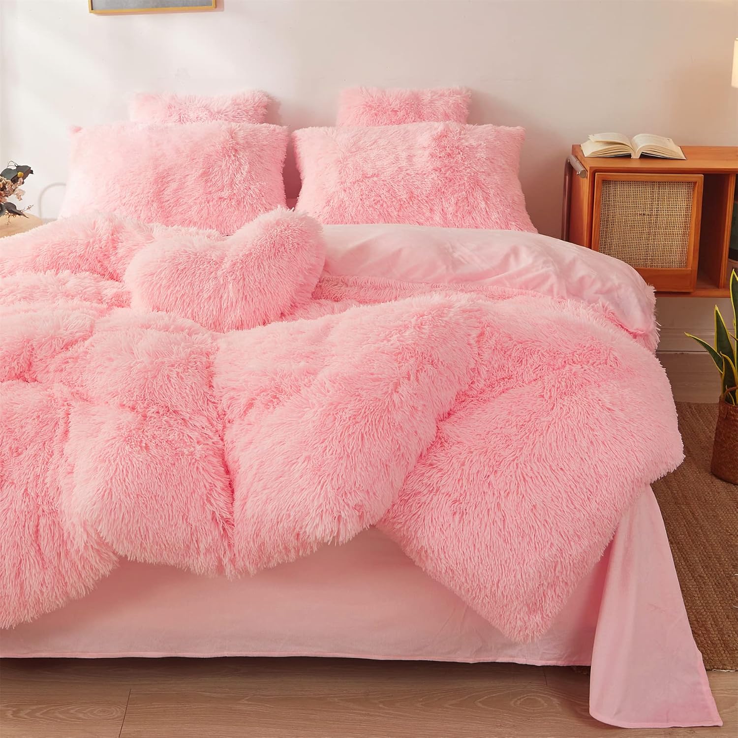 Fluffy Pink Comforter Set Twin - 2 Piece Plush Bedding