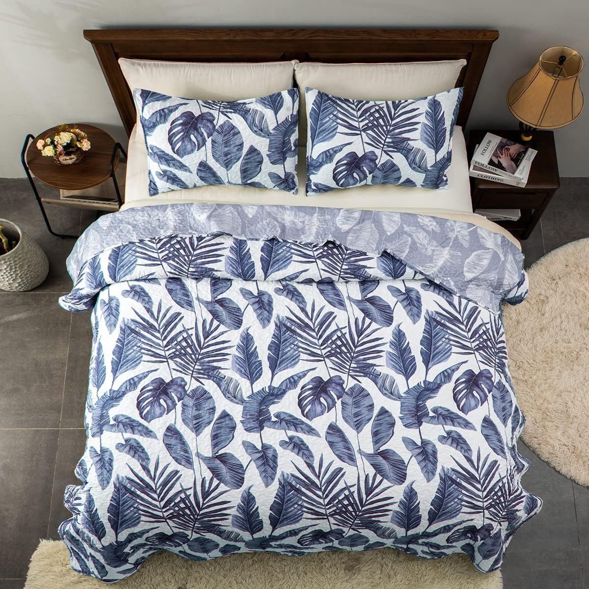 HORIMOTE HOME Tropical Plants Quilt Set King Size 3 Piece