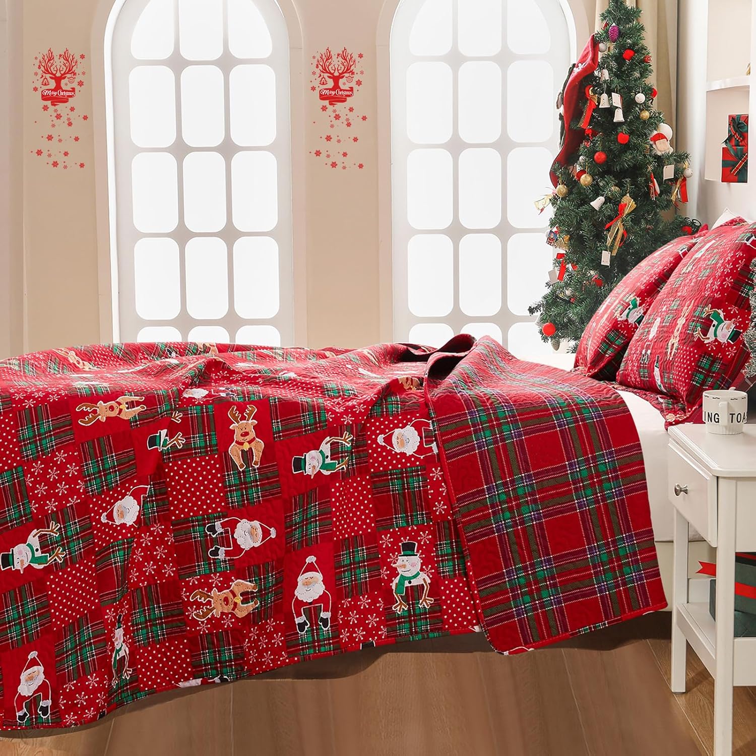 CHESITY 3-Piece Christmas Quilt Set King Size