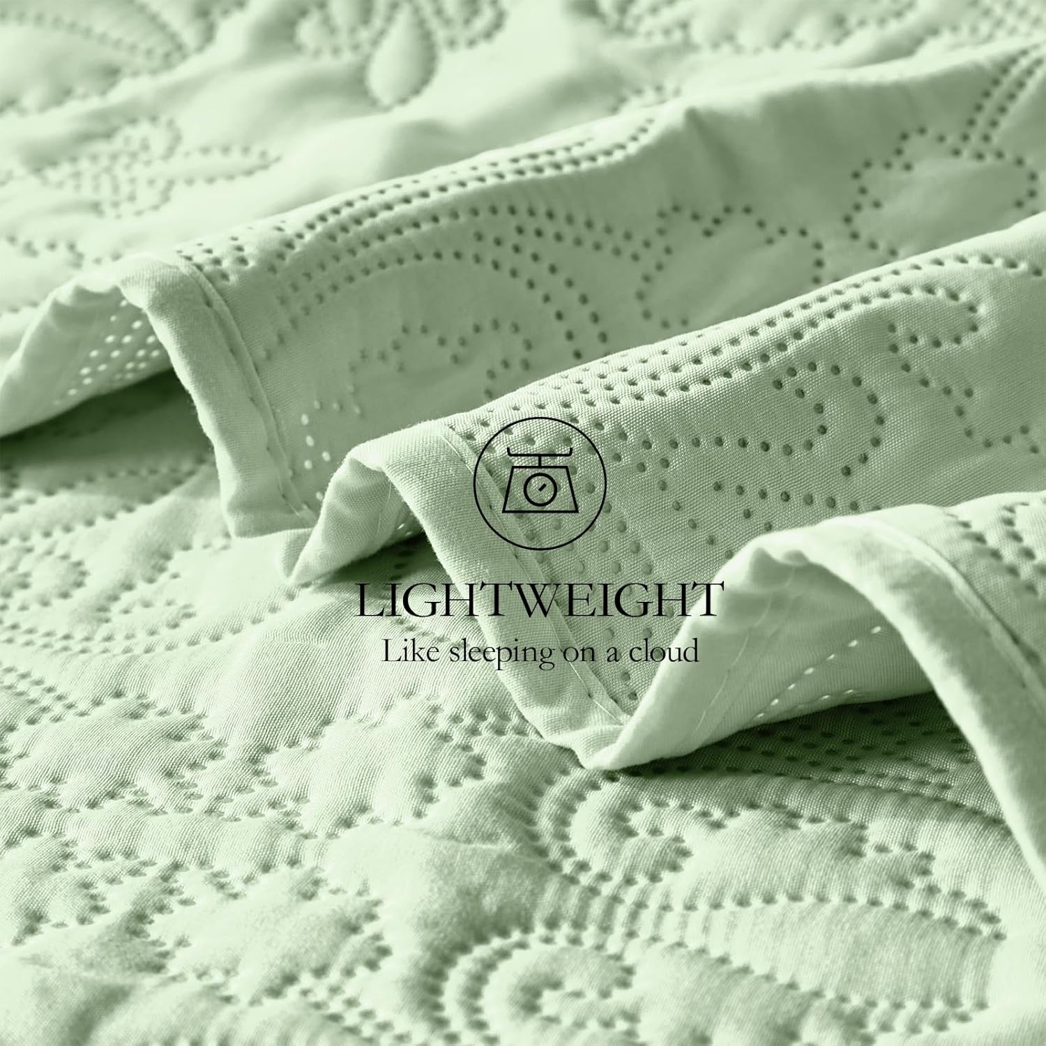 Akkialla Full Queen Quilt Bedding Set Light Green Microfiber Floral Pattern