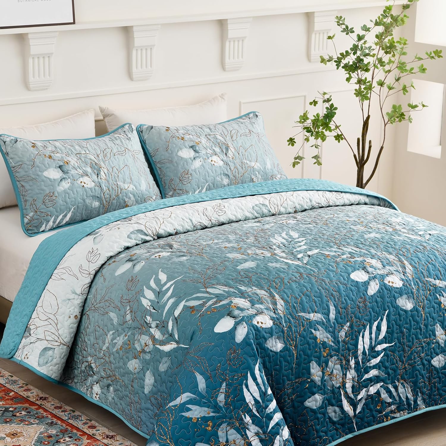 Anibedding Gradient Blue Queen Quilt Set 3-Piece