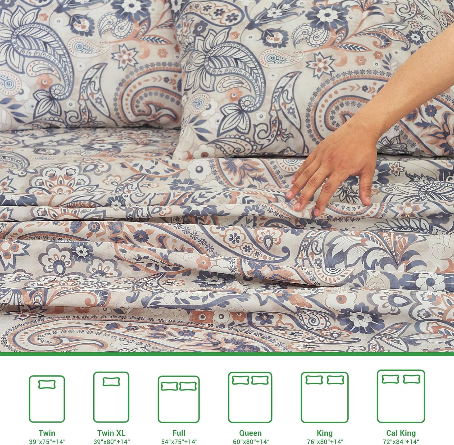 Gogreen Cal King Sheet Set 4PC Deep Pocket Paisley