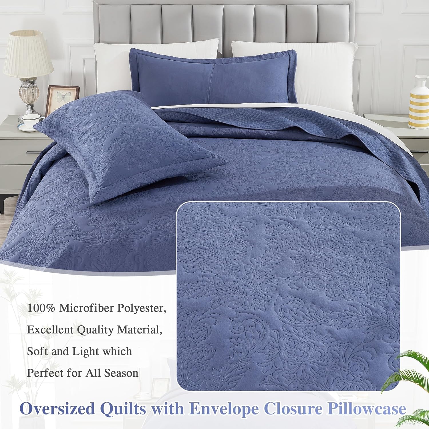 ENJOHOS Navy Blue Extra Wide Cal King Quilt Set
