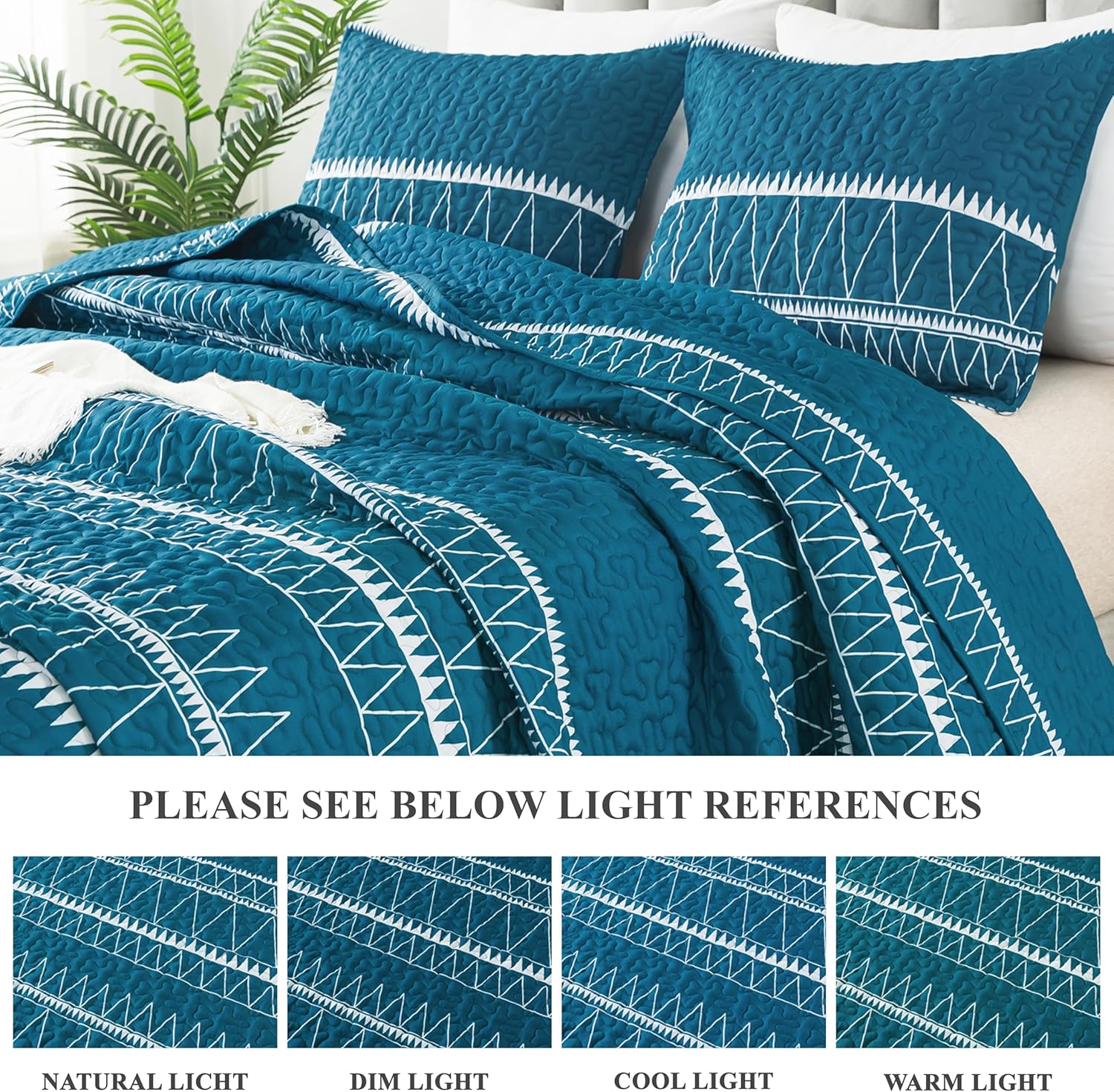 Andency Teal Quilt Set King 3Pcs Reversible Microfiber