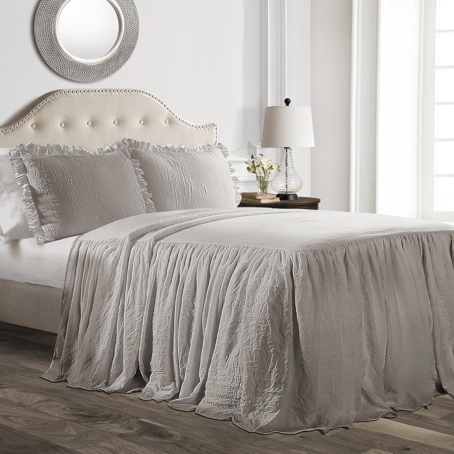 Lush Decor Ruffle Skirt Bedspread Set - 3-Piece King Grey