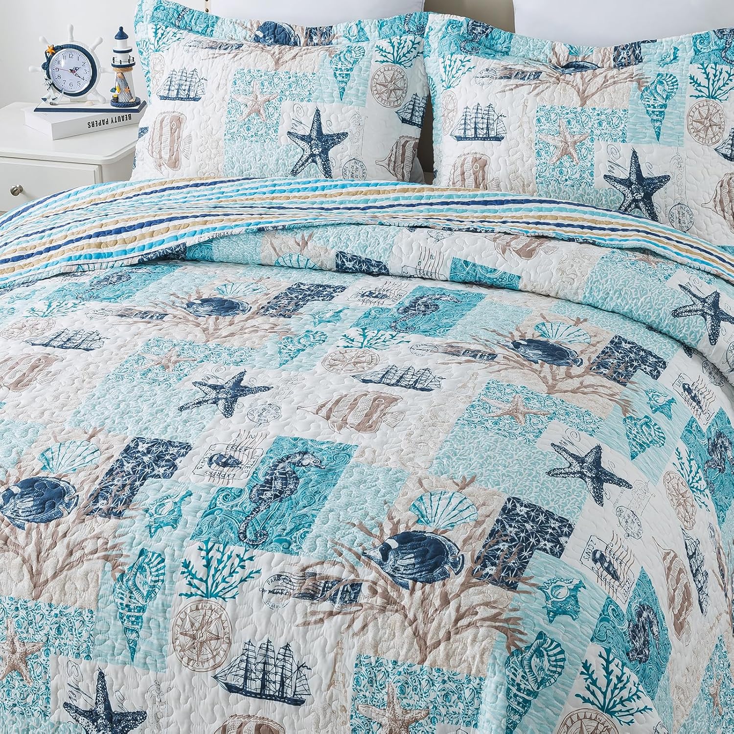 Travan King Size Beach Quilt Set with 2 Shams