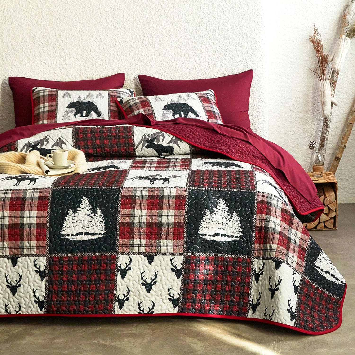 Wake In Cloud Rustic Quilt Set King Size 3 Pieces