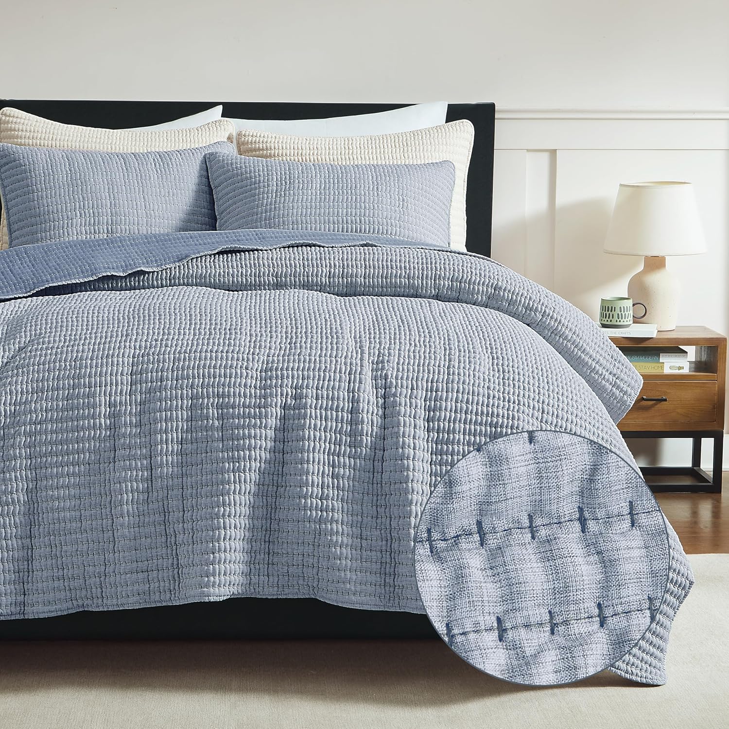 WDCOZY Chambray Pick Stitch Twin Quilt Set 1