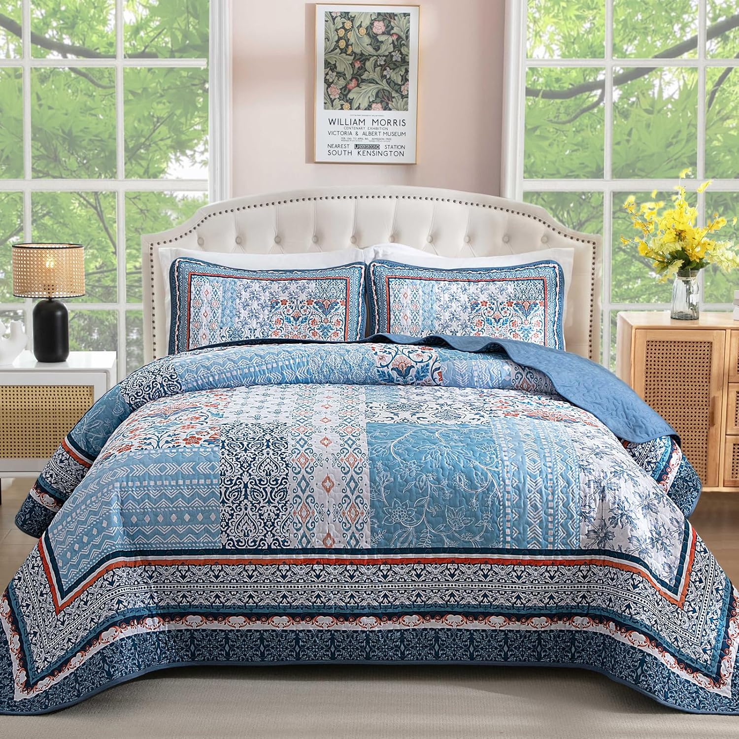 Wongs Bedding Blue Quilt Set Queen Size Bohemian