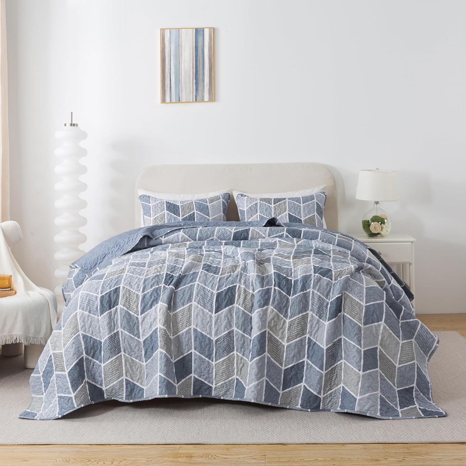 SLPR Blue Gray Chevron Quilt Set Twin