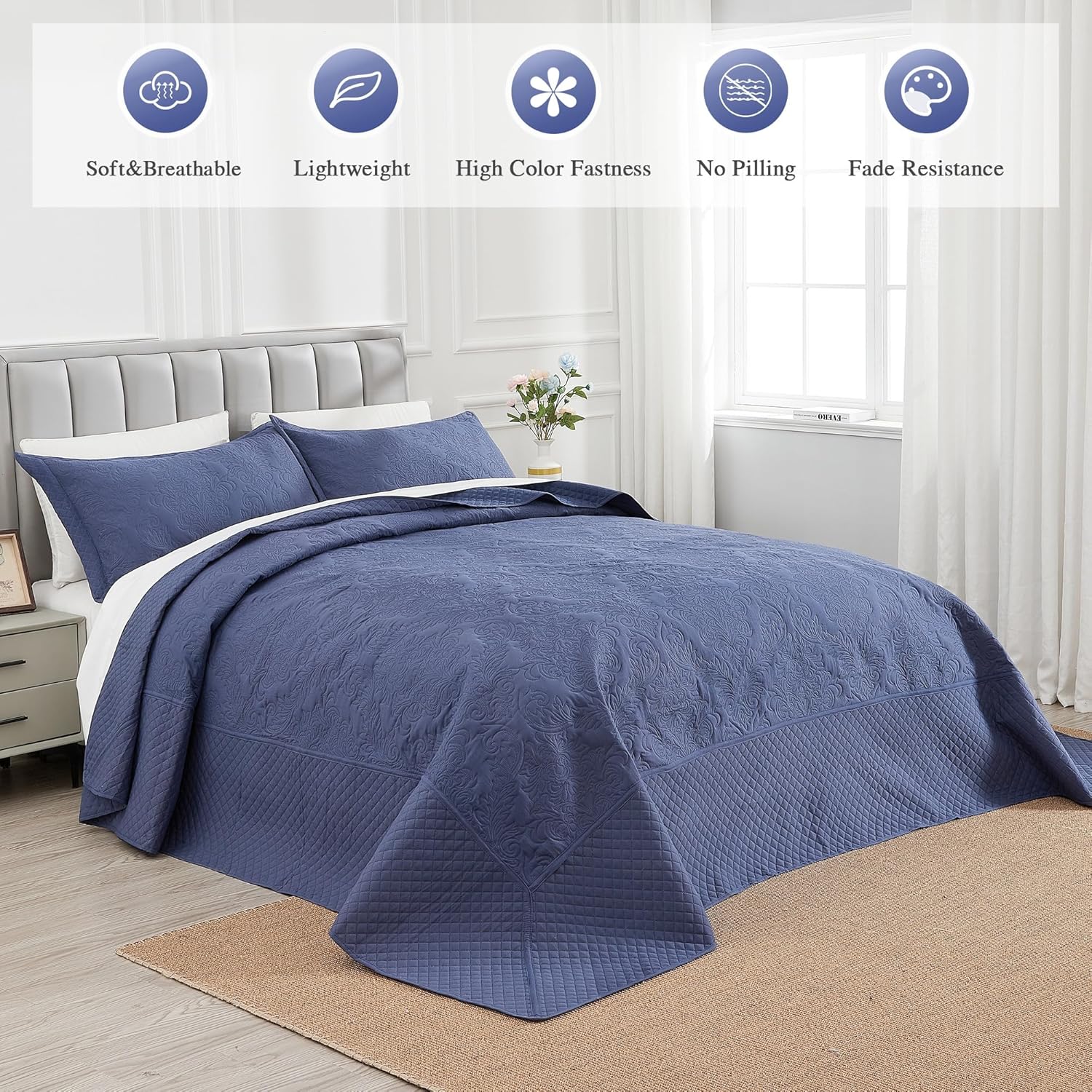 ENJOHOS Navy Blue Extra Wide Cal King Quilt Set