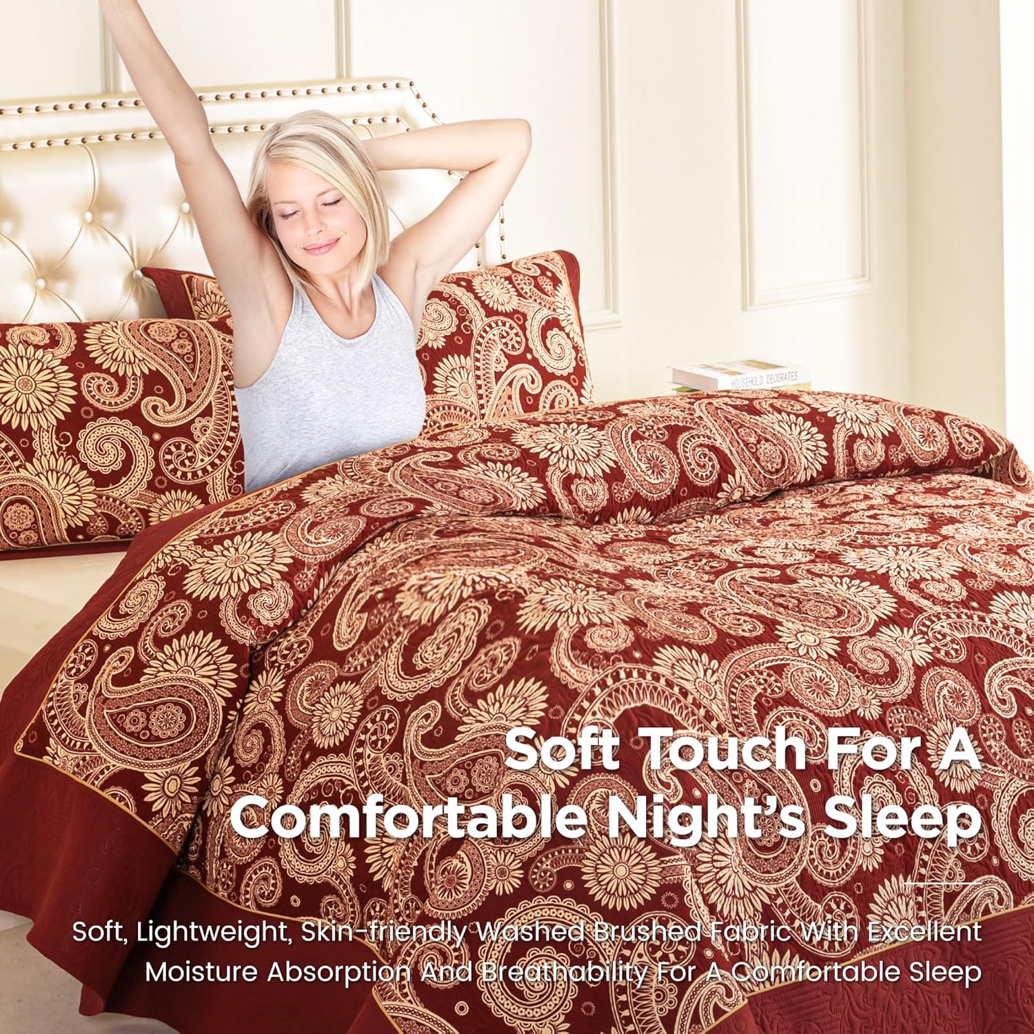 Sophia William Red Quilt Set Cal-King 3-Piece