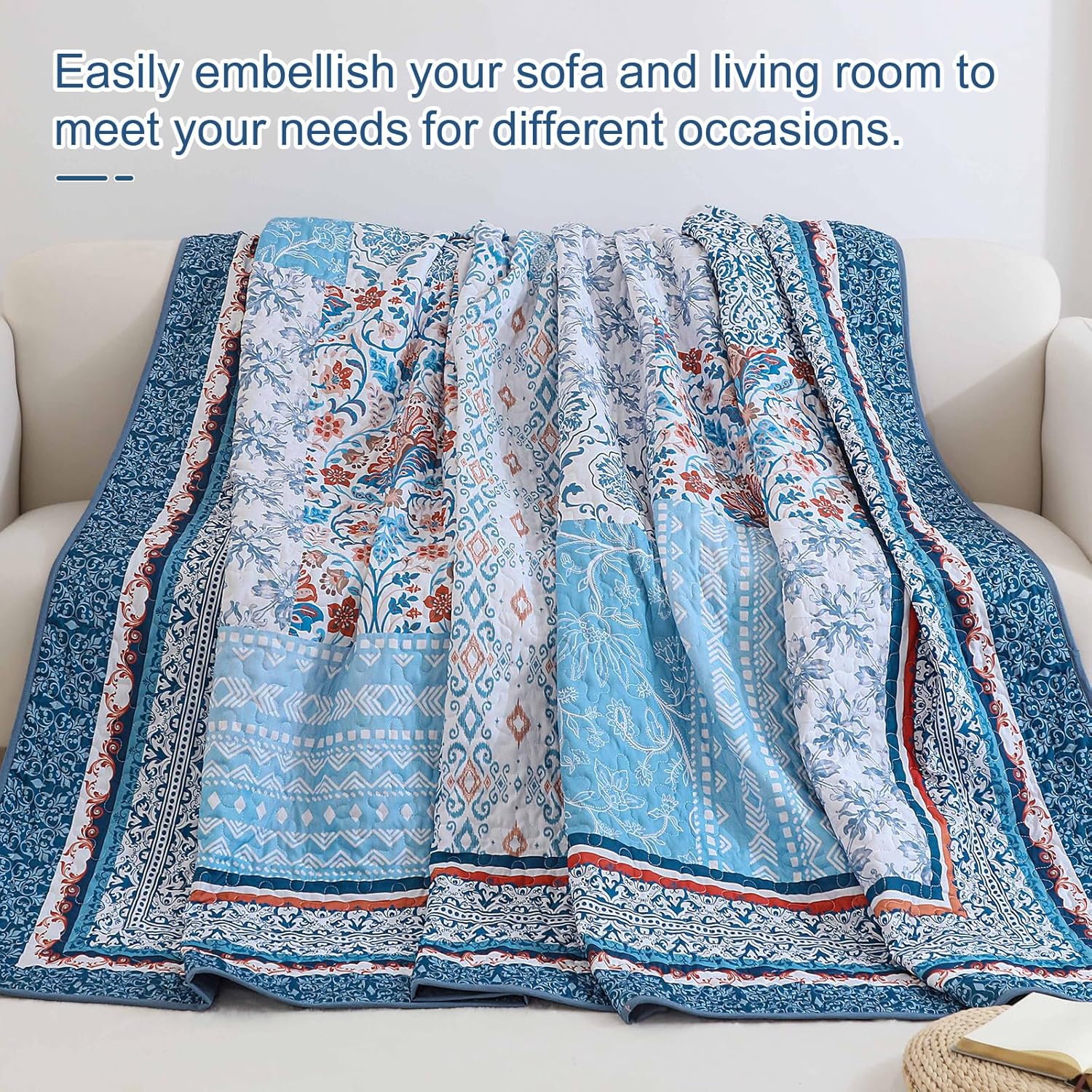 Wongs Bedding Blue Quilt Set Queen Size Bohemian