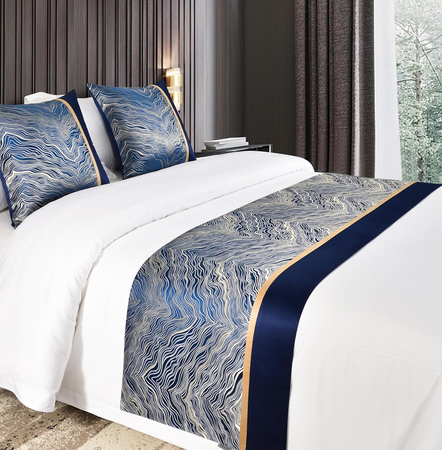 Bed Runner Scarf 240X50cm Blue for Queen Size