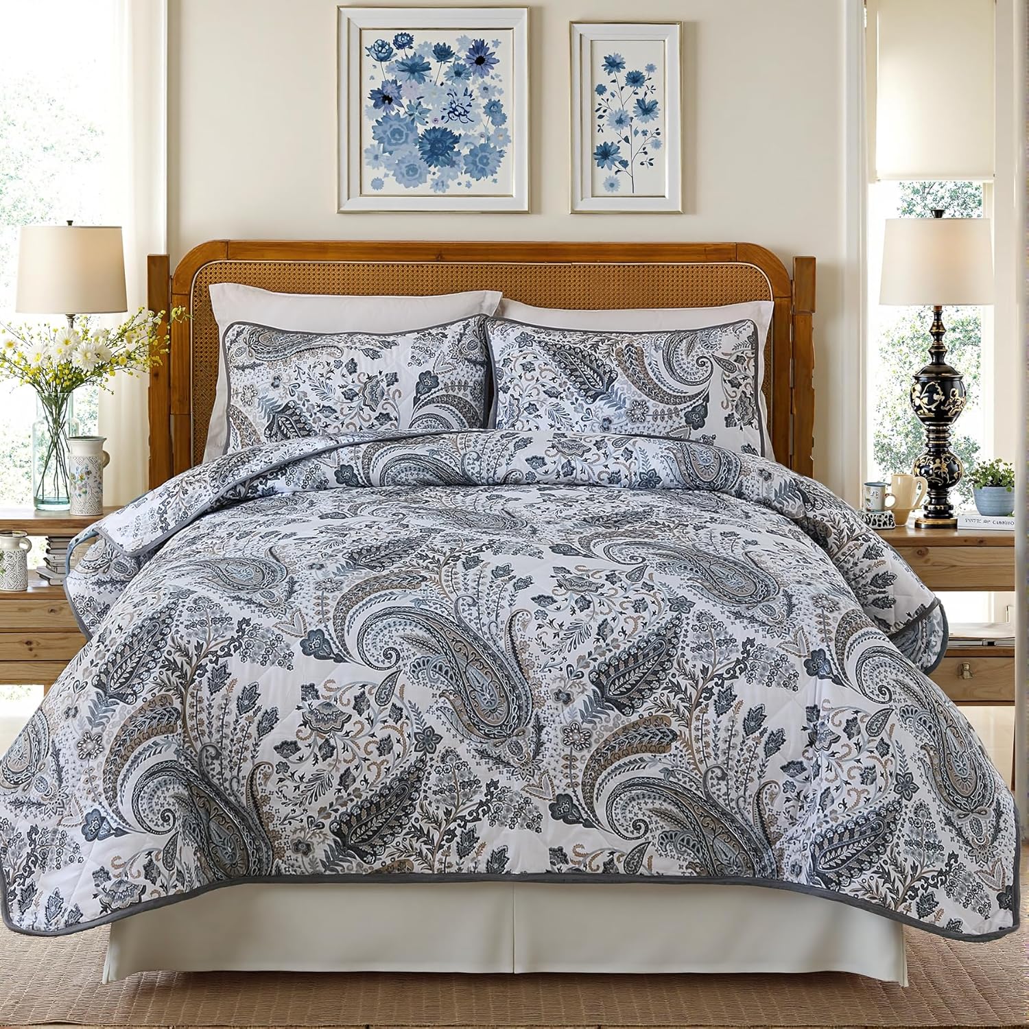 Cozaline 100 Cotton Queen Quilt Set with Paisley Design