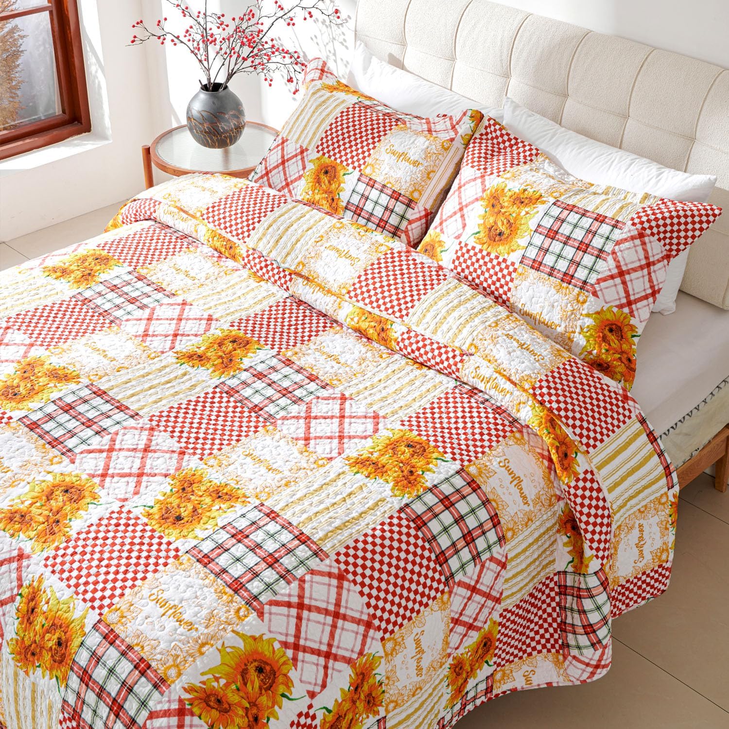 EVENHUG Cotton Quilt Set Twin Size Reversible