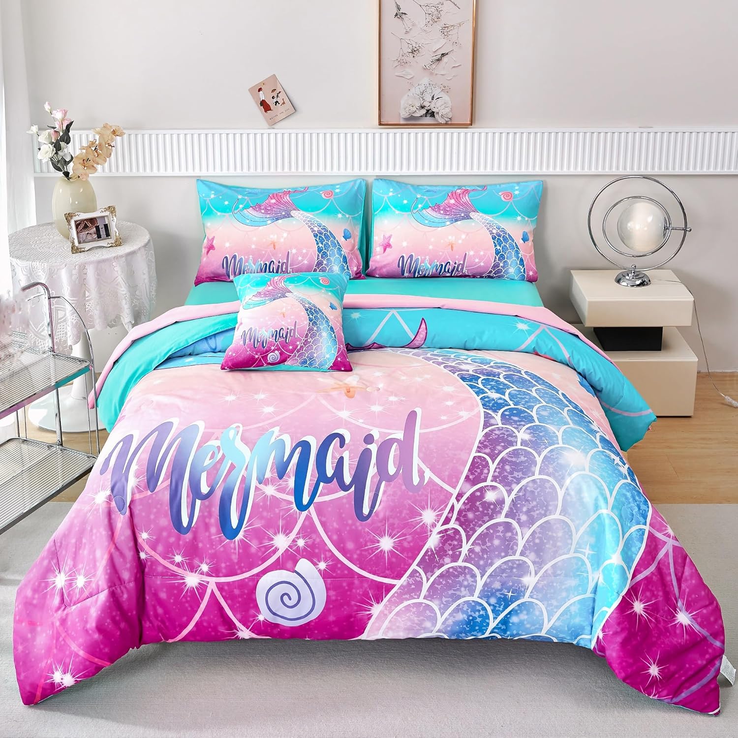 RYNGHIPY Mermaid 6Pcs Comforter Set Twin Size
