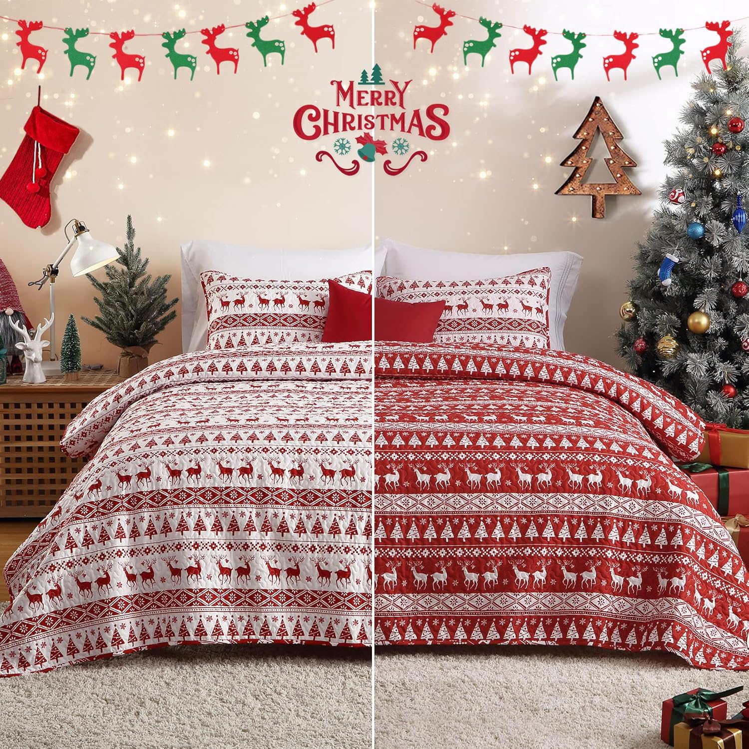 CAROMIO Christmas Quilt Set King Size