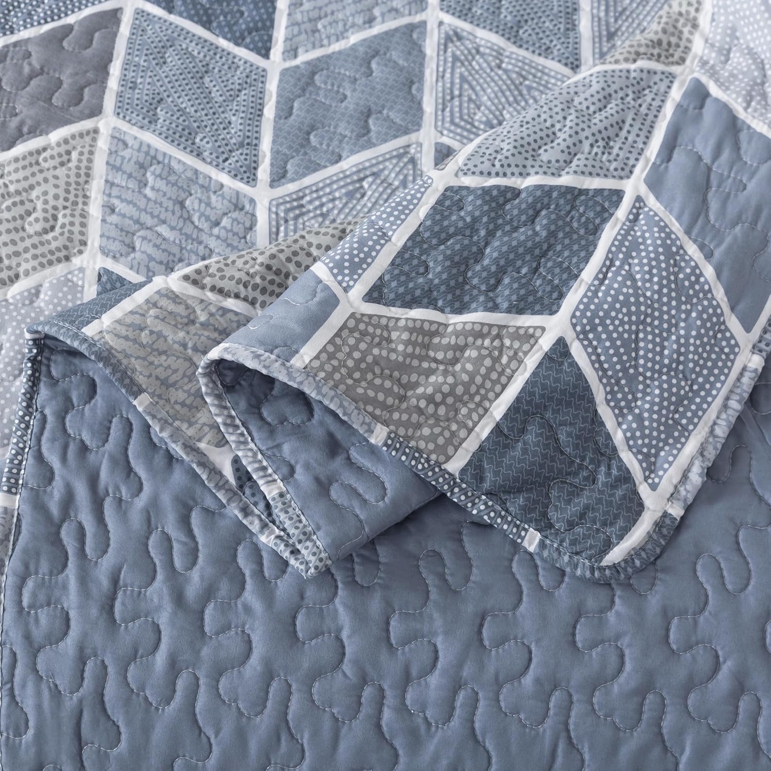SLPR Blue Gray Chevron Quilt Set Twin