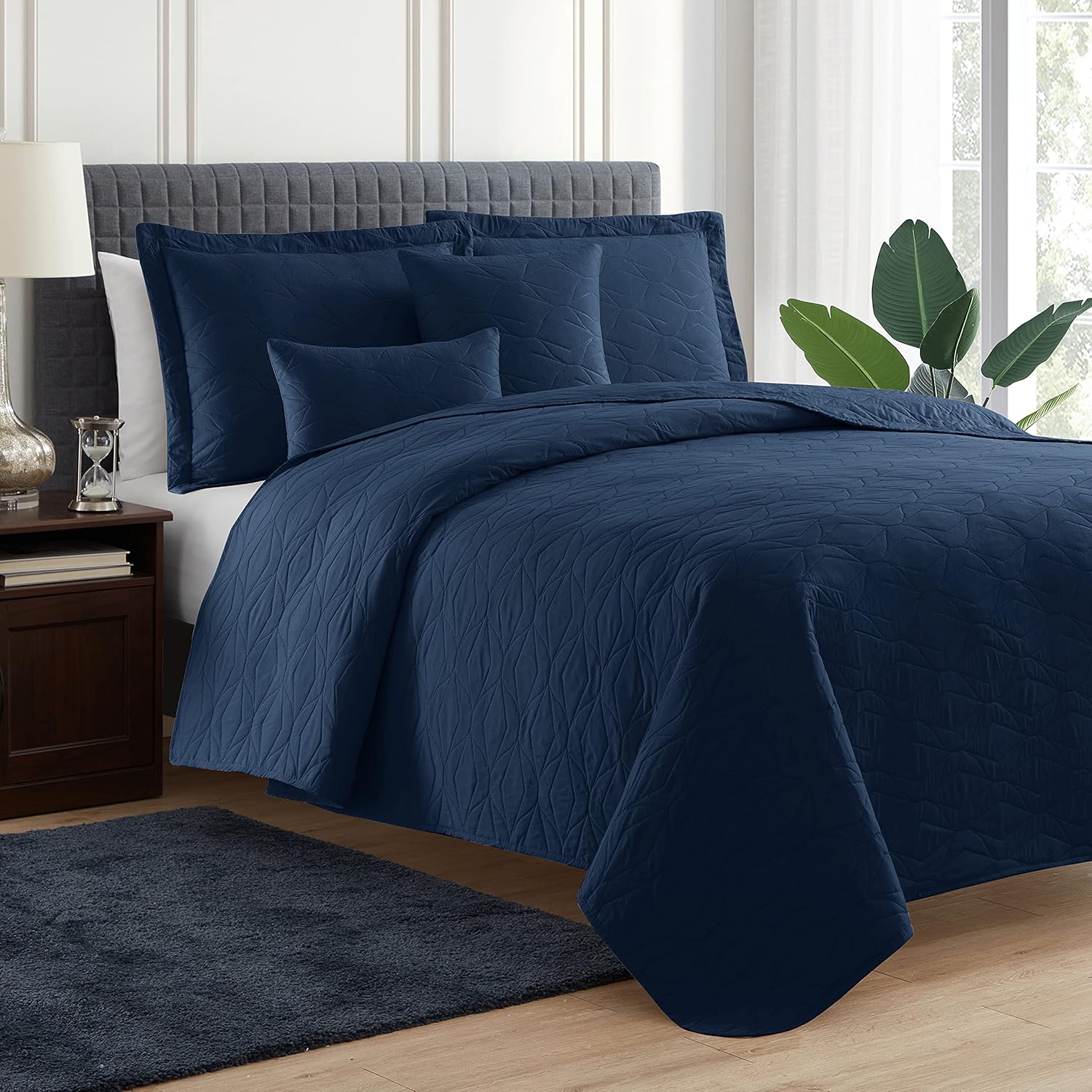 Clara Clark Navy Twin Quilt Set with Pillow Shams
