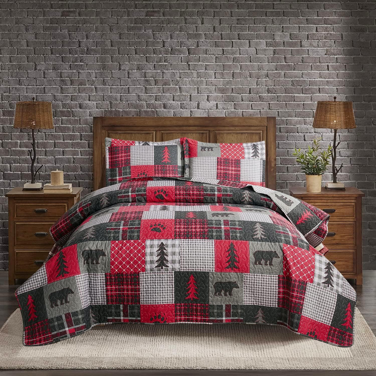ARL HOME Rustic King Size Plaid Quilt Set