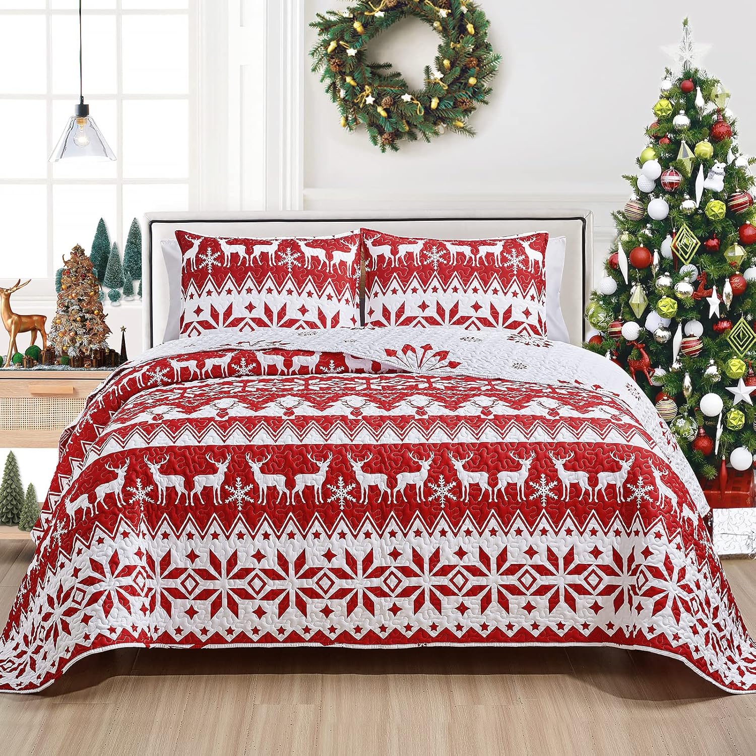 Mocaletto Red Quilt Set King Size with Pillow Shams