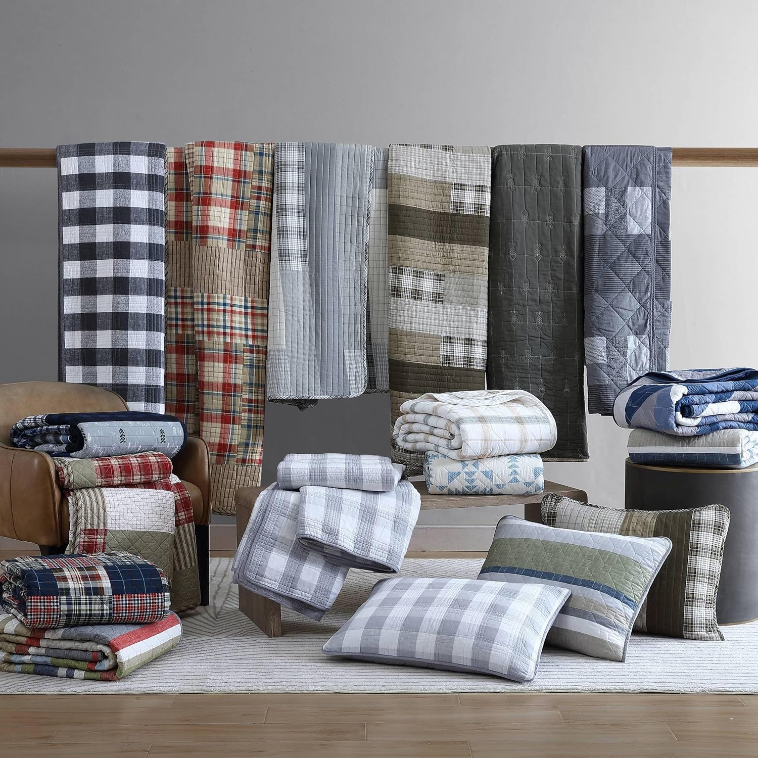 Eddie Bauer King Quilt Set - Reversible Cotton Bedding with Matching Shams