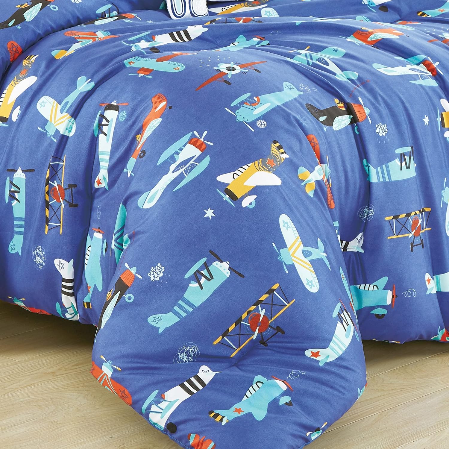 Blue Airplane Print Comforter Set Twin Size